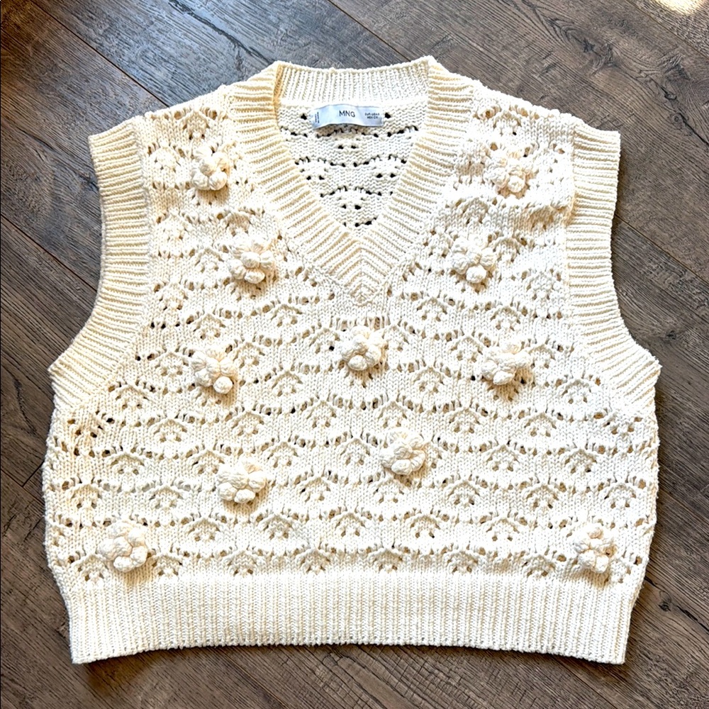 Mango Cream Knit Sweater Vest